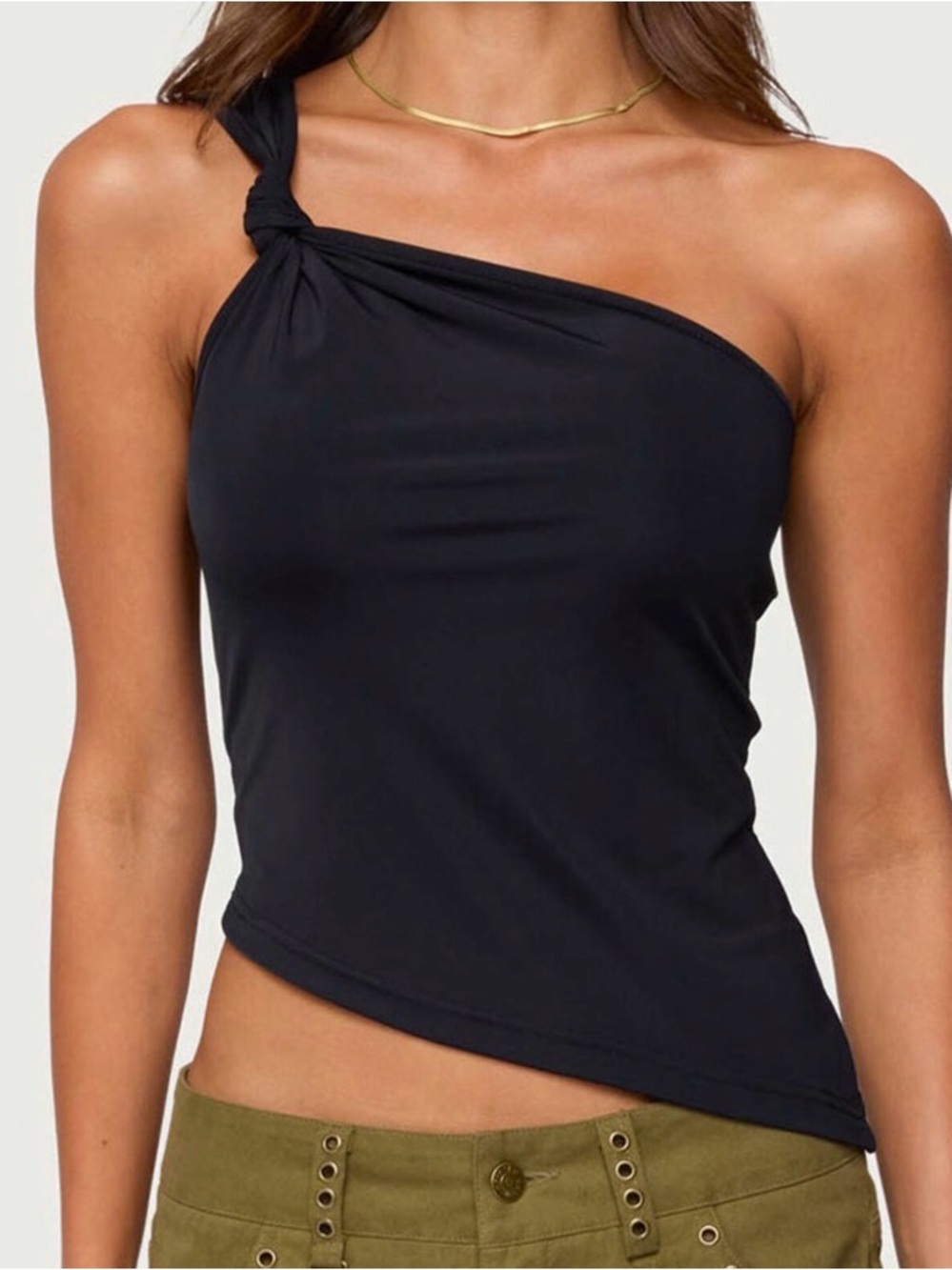 Edikted Black One-Shoulder Knot Tank Top